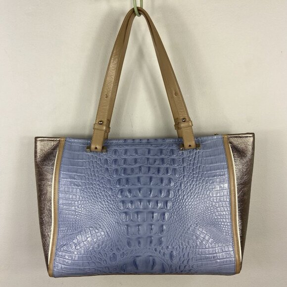 BRAHMIN Medium Arno Satchel Tote Leather Bag Lilac Periwinkle Silver - Picture 12 of 16